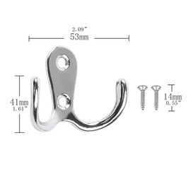 Yesmin 2 Pcs Double Prong Robe Hooks, Dual Coat Hooks Wall Mounted Hanging Clothes for Bathroom Bedroom Door Wall Retro Metal Cloth Hanger Double Coat Hooks with 4 Screws (Sliver)