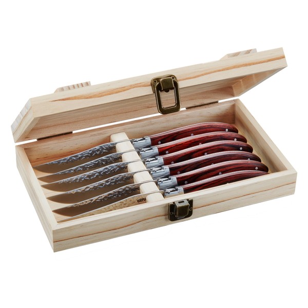 GEFU Rancho Steak Knife Set - Made of High-Quality Blade Steel - Sharp Knives - in Elegant Pine Wood Box - 6 Pieces