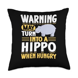 Hungry Hippo Saying Hippopotamus Hippos Cute Hippo Throw Pillow