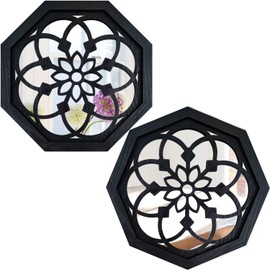 ZOLAPI 2-Piece Octagon Wall-Mounted Mirrors,Vintage Farmhouse Mirror for Wall Decor,Black Decorative Accent Mirror for Foyer, Bathroom, Bedroom. (12”x12”)