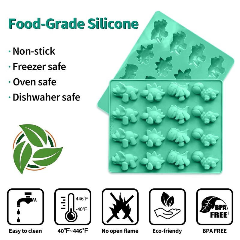 Zorazio Large Dinosaur Gummy Molds Dinosaur Candy Molds Silicone 16-Cavity