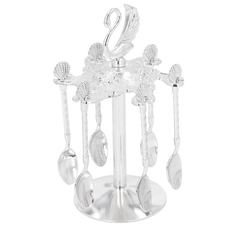 Coffee Spoon Holder Elegant Swan Silver Color Zinc Alloy Rotatable
