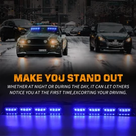 XRIDONSEN Emergency Dash Strobe Lights Safety Flashing Warning Hazard Interior Front/Rear Windshield Deck Split Light Bar w/Suction Cups for Police Ambulance Vehicles Trucks（ 2x14 inch, Blue ）