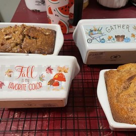 BFL Harvest-Themed Mini Loaf Pan, 5-inches Autumn Fall Decoration Home Office Decoration Baking Pan Desserts Bread Pastry Farmhouse Harvest Themed Ceramic Pan Pack of 6 with Bonus 1 BFL Tote Bag