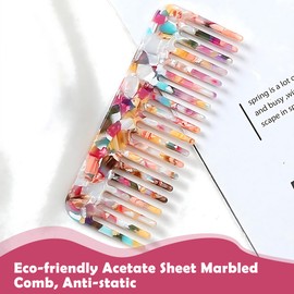 1pcs Acetate Plate Wide Tooth Comb for Detangling Hair, No Handle Styling Comb for Curly, Wavy and Thick Hair, Marble Pattern Hair Comb for Women and Men