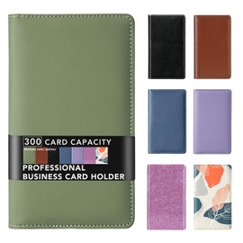 DMFLY Leather Professional Business Card Holder Organizer Book - 300 Card Capacity Premium PU Folder with Soft Cover, Name Card Credit Cards Binder for Men/Women, Fruit Green