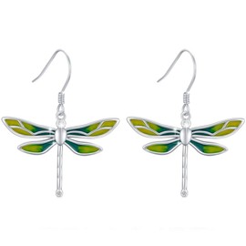 Dragonfly Drop Dangle Earrings 925 Sterling Silver Birthstone Earrings Rainbow Stone Dragonfly Jewelry Christmas Birthday Gifts for Women Mom Her-Light Green, 18mmX26mm, Sterling Silver, Cubic