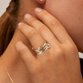 925 Sterling Silver&14K Plated Gold Stackable Rings, 3 Women's Stacking Ring, Multi-Link Connected, Interlocking Band for men/girlfriend, Statement Stacked,Hypoallergenic,Durable Non Tarnish Size10