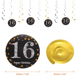 sourcing map 6pcs Black Hanging Swirls Decorations, 28" Plastic Spiral Streamers Ceiling Decoration, Twin Tails Party Swirls for 16th Birthday Party Decoration