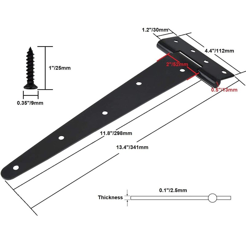 T-Hinge Black, Shed Door Hinge, Gate Hinge, Rustproof Powder Coating,Metal