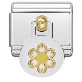 Fablinks Italian Bracelet Charms, 9mm Stainless Steel Charm Link for Women, Modular Jewelry Links (Daisy Dangle)