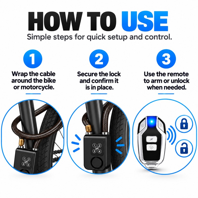 Bike Alarm Lock for Bicycles & Motorcycles – 110dB Remote-Control