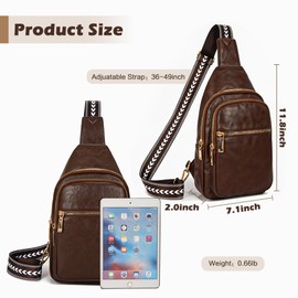 GoaePode Small Sling Bag for Women Men, PU Leather Cross Body Chest Bag, Water Resistant Shoulder Bag with 3 Pocket, Anti-Theft Sling Purse with Headphone Hole for Traveling Hiking Cycling (Brown)