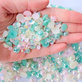 100g Flat Back Half Pearls for Crafting, 5000PCS Half Round Pearl Beads for Crafts Mixed Sizes 2-10mm AB Color Plastic Pearls and Resin Rhinestones for Nail Art Tumble Sock Mug Shoes Cocs DIY Making