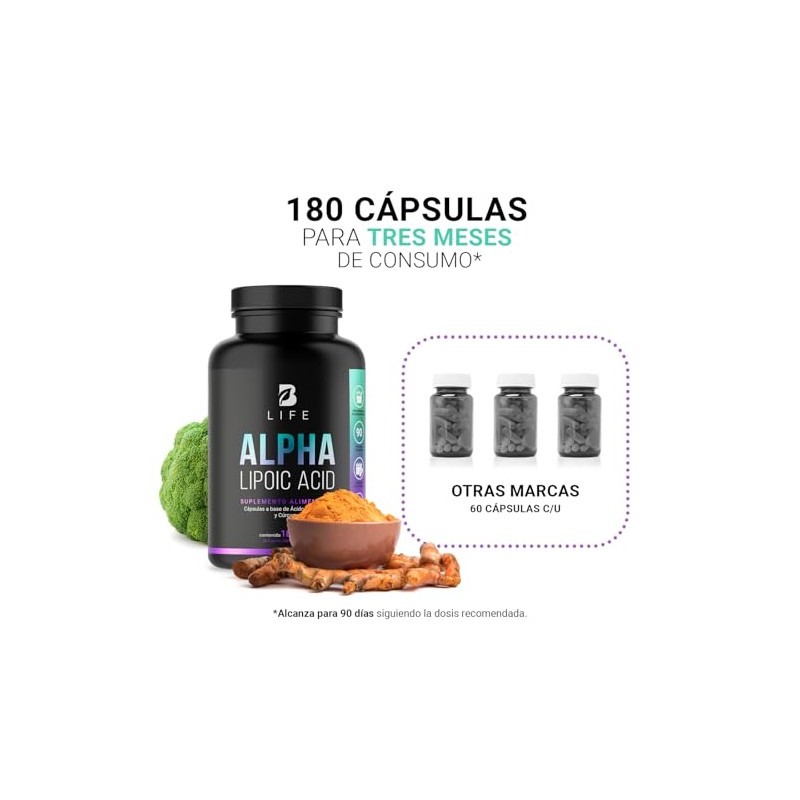 B Life Ácido Alfa Lipoico de 180 cápsulas Potenciado con