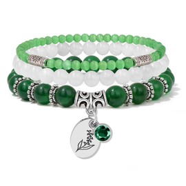 Bolinailo 3PCS Crystal Bracelet for Women, Birthstone Amethyst Bead Bracelet Set Stretch Healing Natural Stone Charm Bracelets Birthday Jewelry Gifts for Women