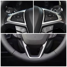 Dakitita 3PCS Interior Accessories Matte Silver Color Decor Steering Wheel Button Frame Cover Trim For Ford Fusion 2013-2018 Edge 2015-2019