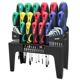 InPower Versatile 44-Piece Magnetic Screwdriver Set with Plastic Rack - DIY Tools Includes Hex Key, Bit Driver, High Torque