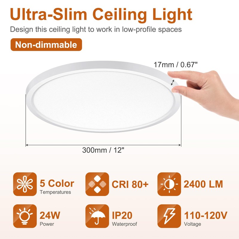 LUMLLSAJI 6Pack LED Flush Mount Ceiling Light, 12 Inch 24W