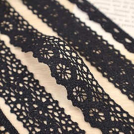 ZNZAKKA Black Lace Ribbon 15 Yards Cotton Lace Trim Crochet Sewing Lace for Crafts, Gift Wrapping, Decoration