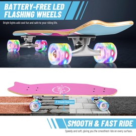 BELEEV Cruiser Skateboards for Beginners, 27 x 8 inch Complete Skateboard for Kids Teens Adults, 7 Ply Canadian Maple Double Kick Deck Concave Skateboard with Skate T-Tool (Light Pink)
