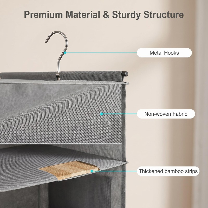4-Tier Hanging Closet Organizer, Foldable Shelves, Grey for Dorm RV
