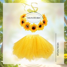 TUONYIS Sunflower Womenswear 2 Piece Set, Tutu Skirt for Girls Women Sunflower Headdress Layered Tulle Ballet Skirt Ballet Dance Tutu Skirts for Birthday Party Holiday Party Dress Up Costume (Yellow)