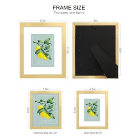Hongkee 8x10 Picture Frame (4 Pack, Gold) Made of Real Glass and Wooden Frame - Display Pictures 5x7 with Mat or 8x10 Without Mat, 8 by 10 Photo Frames TableTop Display and Wall Mounting