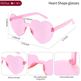 Heart Glasses 14 Pairs Pink and Hot Pink Heart Sunglasses for Women Trendy Rimless Glasses Sunglasses Bulk Party Favor