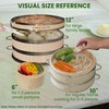 2-tier 12" Bamboo Steamer with Reinforcement & Handle, Reusable Silicone