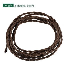 sourcing map Twisted Cloth Covered Wire 2 Core 18AWG 3 Meter/9.8 Feet, Vintage Woven Fabric Electrical Cable for Pendant Light DIY Project, Dark Brown