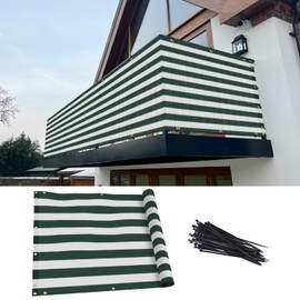 TANG 3' x 142' Green White Stripe Balcony Privacy Screen Fence 200GSM Deck Fence Outdoor Privacy Cover Weather Resistant for Patio Apartment Deck Porch Backyard Railing Screen