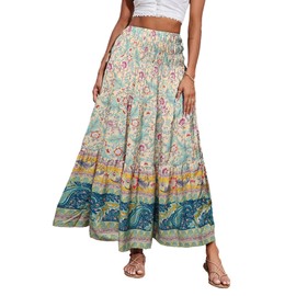 CFLONGE CFLONGE Women's 2025 Bohemian Long Skirts Flowy High Waist A Line Maxi Skirts for Women Summer(Apricot,Small)