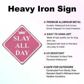 SUPERDANT Metal Sign Slay All Day Tin Sign Praises Vintage Sign Pink Room Decor For Girls Room Home Living Room Bedroom Coquette Trendy Preppy Room Decor Cafes Pubs