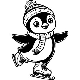 'Happy Penguin Ice Skating' Rubber Stamp - Unmounted Design for Crafting & Scrapbooking, A7 (RS00056665)