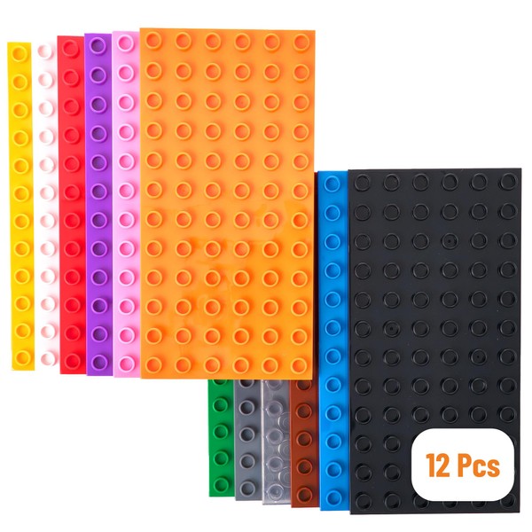 Strictly Briks Toy Building Block, Big Briks Stackable Baseplates for Towers, Shelves, and More, 100% Compatible with All Major Brands, Rainbow Colors, 12 Pack, 7.5x3.75 Inches