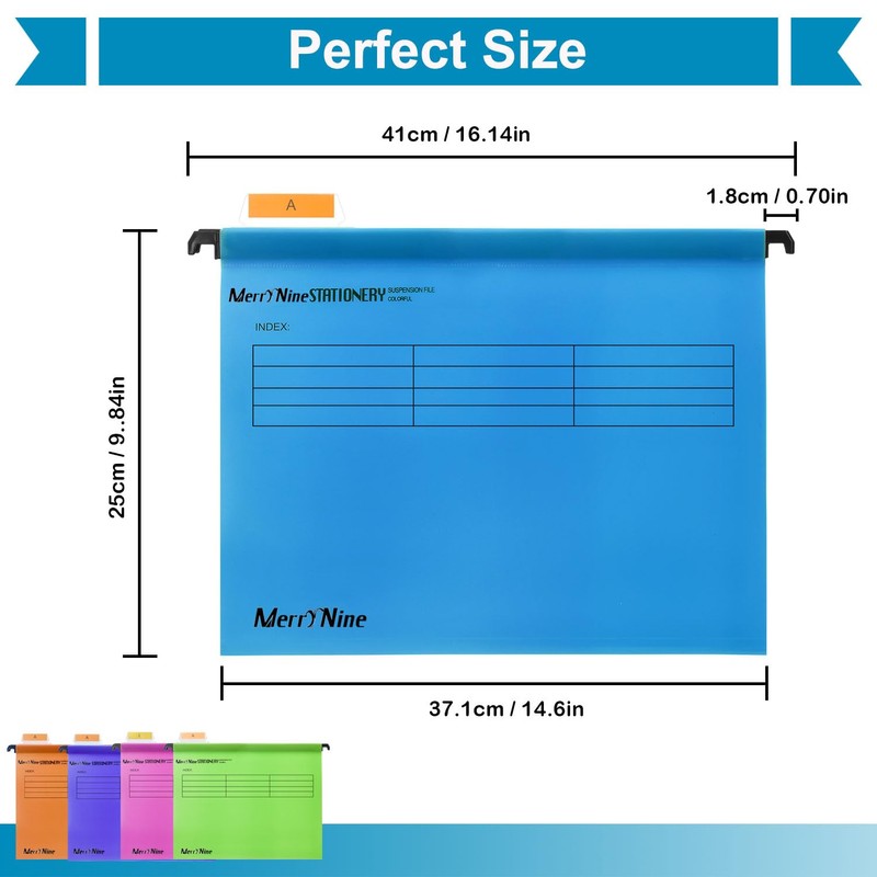 FOOLSCAP, MerryNine Suspension Files Polypropylene Hanging Files with Tabs and