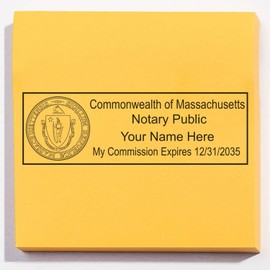 Massachusetts State Seal Notary Stamp, MA Notary Stamp, State Board Approved, Economical Wood Handle Rubber Stamp, Uses Stamp Pad, Rectangular Shape, Sized 7/8" x 2-1/4", Massachusetts Notary