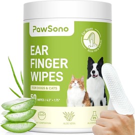 Ear Finger Wipes for Dogs & Cats, Thicker Dog Ear Cat Ear Cleaner Wipes, Natural Relief Cat Ear Cleaner Dog, Pet Health Supplies for Dog Kitten Small Animal, Aloe Scent Deodorizing, 50 Count
