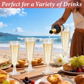 GuanQiao 40 Pack Plastic Champagne Flutes, 5.5 OZ Disposable Plastic Champagne Glasses with Gold Glitter, Wine Glasses Cups for Wedding Celebration Party Wine Tasting New Years Eve Supplies