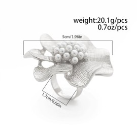 Quivox Chunky Flower Pearl Thumb Rings,Exaggerated Gold Floral Bead Promise Rings,Large Petal Pearl Finger Rings for Women (Silver)