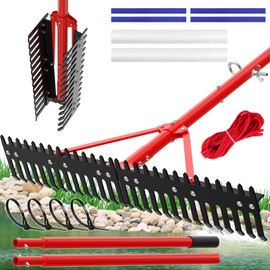 Adjustable Aquatic Weed Rake 【2025 Upgrade Patents Pending】,Heavy Duty Aluminum Pond Rake,Double Sided Floating Lake Rakes for Removal of Weeds, Leaves & Floating Scum