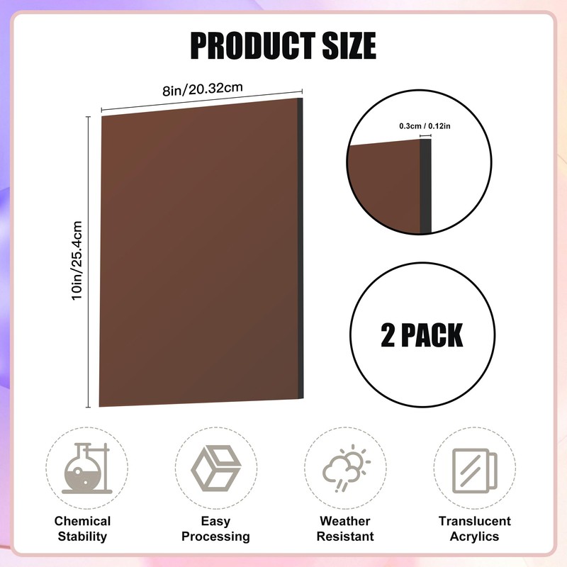 Lesnlok Brown Acrylic Sheets - 1/8" Thick, 3mm, 2 Pack,