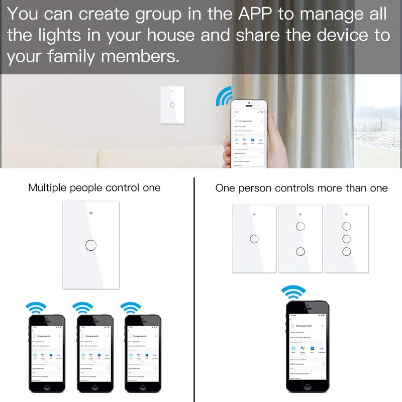 MOES Touch Wall Single Live Wire Smart Switch，No Neutral Wire