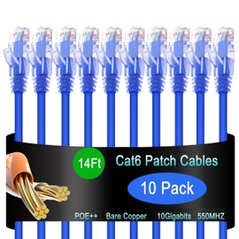 Lysymixs Cat6 Ethernet Patch Cable 14 ft (10 Pack), Cat6 for Data Centers & Home Networking - 10G Blue