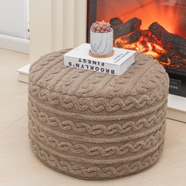 Asuprui Round Pouf Ottoman Stuffed Pouf Foot Stool Floor Pouf Chair for Living Room Bedroom Filled Boho Poof Foot Rest for Couch (20 Diameter x 12 Height) (Coffee Pouf with Filler)