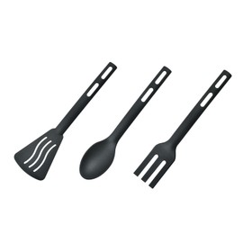 Kitchen Cooking Tools 3Pcs Mini Nylon Kitchen Utensils Set Slotted Turner Solid Spoon Fork Children Dinner Tools (black)
