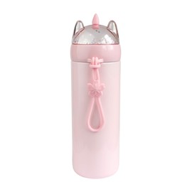 Emartbuy 330 ml Leakproof Unicorn Shimmer Stainless Steel Vacuum Insulated Hot & Cold Flask Water Bottle Kids Cute Cool - Pink