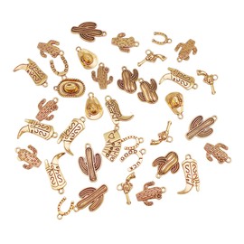Julie Wang 100 Grams Vintage Gold Color Western Cowboy Charms Alloy Boot Hat Pendants for Women Necklace Bracelet Earrings Jewelry Making Cowgirl Gifts DIY Craft