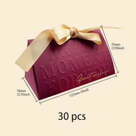 ONEBO Pack of 30 Candy Boxes Guest Gift Box, Wedding Candy Box, Paper Candy Boxes with Bow for Tying for Wedding Birthday Party (Burgundy)